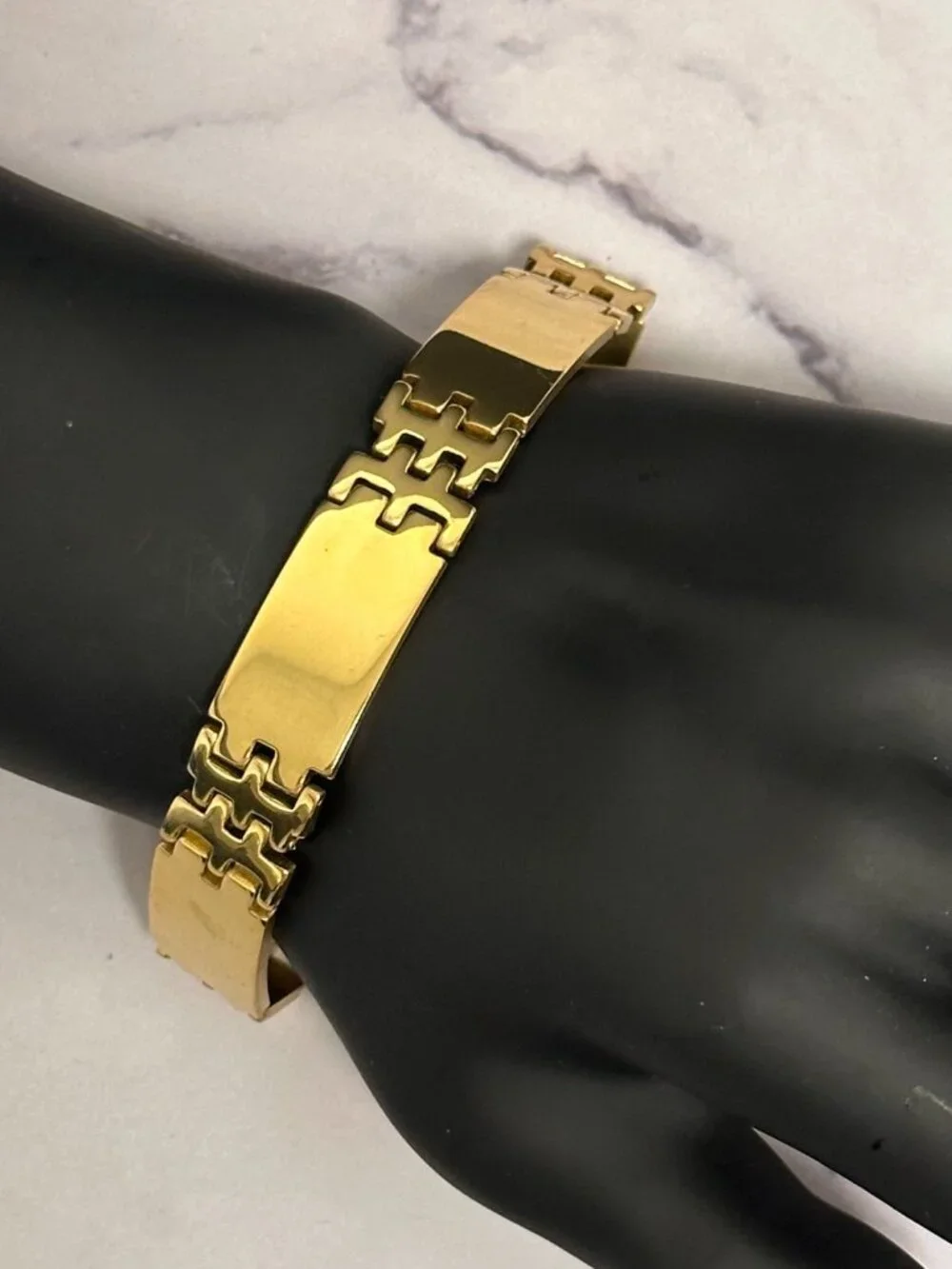 Mens Stainless Steel Bracelet Gold Tone Geometric Panel Link 8.5